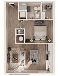 A small room with a bed, a desk, and a chair.