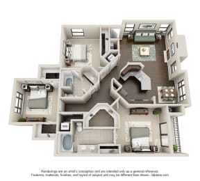 a 3d floor plan of a house with a bedroom and a living room
