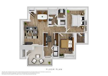 A floor plan of a house with a kitchen, living room, and two bedrooms.