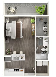 A modern bathroom with a grey floor and white fixtures.