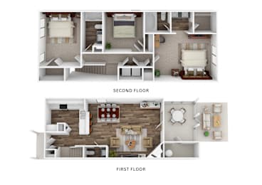 A diagram of a two-story house with labeled first and second floors.