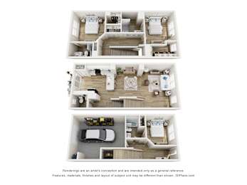 Three different floor plans of a house are shown.
