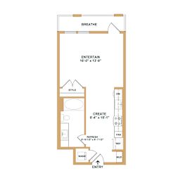 A floor plan of a bathroom with a toilet, sink, and shower.
