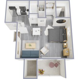 a stylized floor plan of a two bedroom apartment