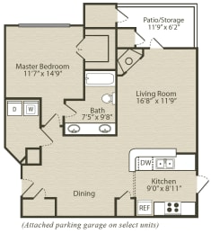 1 Bedroom/1 Bathroom Floor Plan