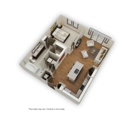 a 3d floor plan of a house with a bedroom and a living room