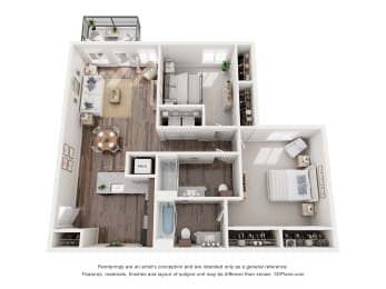 a 3d floor plan of a 2100 sq ft apartment