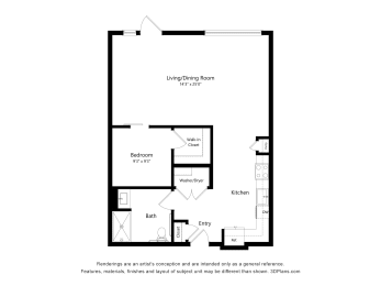 a floor plan of a unit with a bedroom and a living room