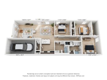a floor plan of a 3 bedroom apartment