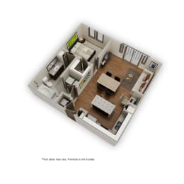 a 3d floor plan of a house with a bedroom and a living room