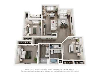 A floor plan of a house with a kitchen, living room, and two bedrooms.