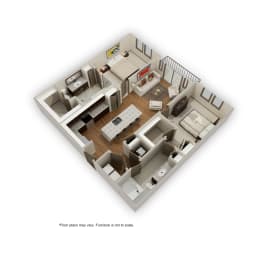 a 3d floor plan of a house with a bedroom and a living room