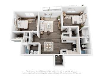 A floor plan of a house with a kitchen, living room, and two bedrooms.
