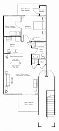 A floor plan of a house with a kitchen, living room, and bedrooms.