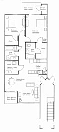 A black and white floor plan of a house with labeled rooms.