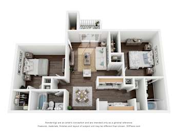 A 3D floor plan of a house with multiple rooms.