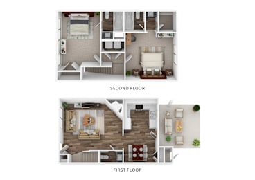 A floor plan of a two-story home with labeled first and second floors.