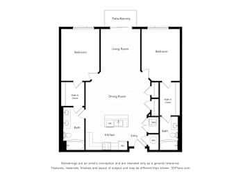 A black and white drawing of a house layout.