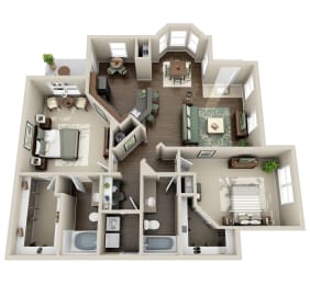 a 3d rendering of a floor plan with a bedroom and living room