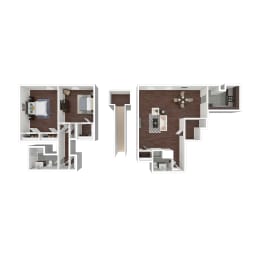 a 3d floor plan of a house with a staircase