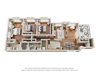A floor plan of an apartment with dimensions and room labels.