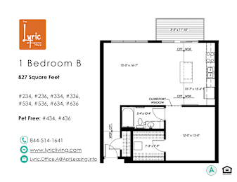 a floor plan of the 1 bedroom b apartment