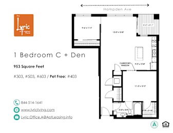 a floor plan of 1 bedroom c + den