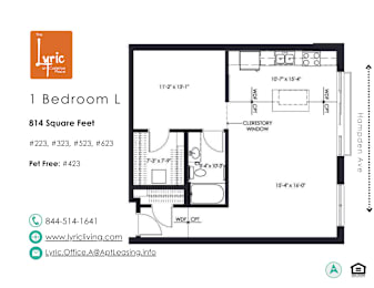 a floor plan of the 1 bedroom unit