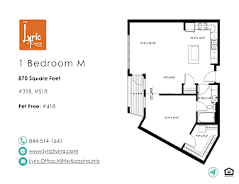 a floor plan of the 1 bedroom unit