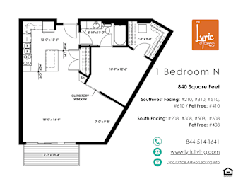 a floor plan of 1 bedroom unit