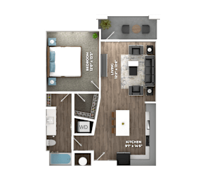 One bedroom floor plan layout at Stillwater Lakes Apartments, Florida