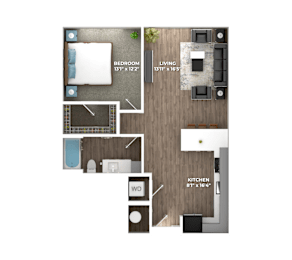 One bedroom apartment floor plan layout at Stillwater Lakes Apartments, Kissimmee, FL