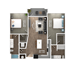 Two bedroom two bathroom floorplan at Stillwater Lakes Apartments, Kissimmee, 34744