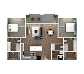 Two bedroom two bathroom apartment floorplan at Stillwater Lakes Apartments, Kissimmee