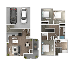 Two story townhome floor plan at Stillwater Lakes Apartments, Kissimmee, FL 34744