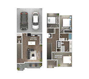 Townhome multi level floor plan with garage at Stillwater Lakes Apartments, Kissimmee, 34744
