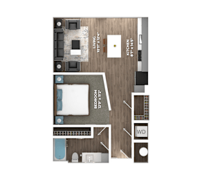 One bedroom apartment 3D floorplan view at Stillwater Lakes Apartments, Kissimmee
