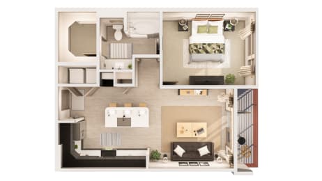 The Kelly A7 Floor Plan at The Rey Downtown Apartments, Phoenix, Arizona