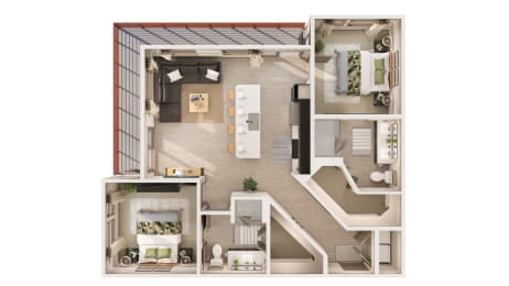 The Hepburn B2 Floor Plan at The Rey Downtown Apartments, Phoenix, AZ