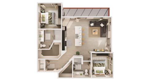 The Harlow B2a Floor Plan at The Rey Downtown Apartments, Phoenix, 85003