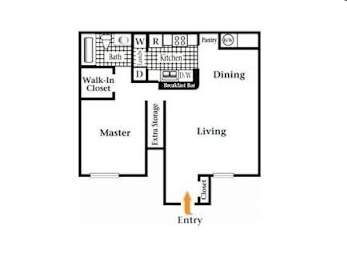 A diagram of a house layout with labeled rooms.