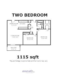 A floor plan for a two bedroom apartment sized 1115 sqft.