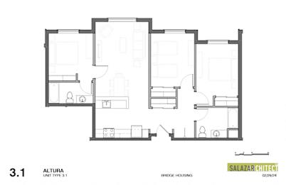 A floor plan of a bridge housing apartment complex.