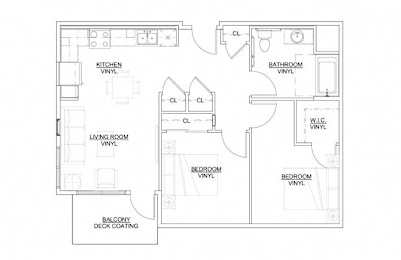 A floor plan of a house with labeled rooms and areas.