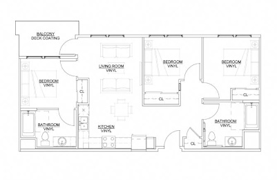 A floor plan of a house with labeled rooms and spaces.