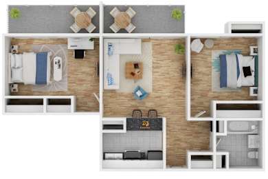 A floor plan of a house with three bedrooms, a living room, a kitchen, and a bathroom.