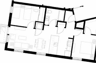 A black and white floor plan of a house with multiple rooms.