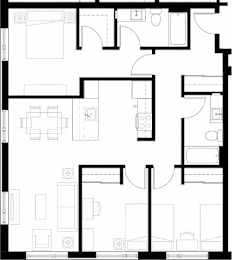 A black and white floor plan of a house with multiple rooms.