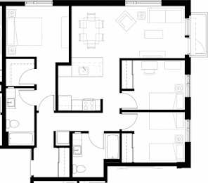 A black and white image of a floor plan for a house.