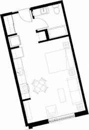 A floor plan of a house with a kitchen, living room, dining room, and bedrooms.